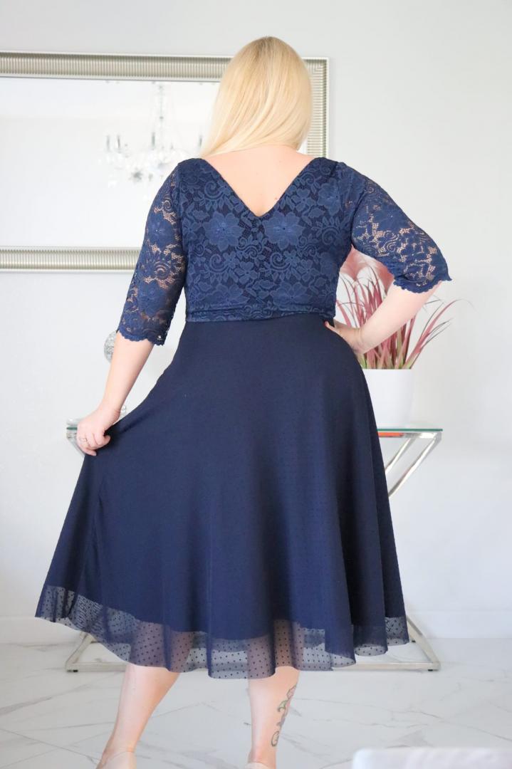 Sukienka Pisla rozkloszowana elastyczna koronka koło z tiulu granatowa - obrazek 5