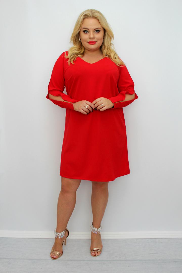 Sukienka klasyczna, która pokocha Twoją sylwetkę! Mankiety z perełkami CZERWONA.A004.MEGA WYPRZEDAŻ!