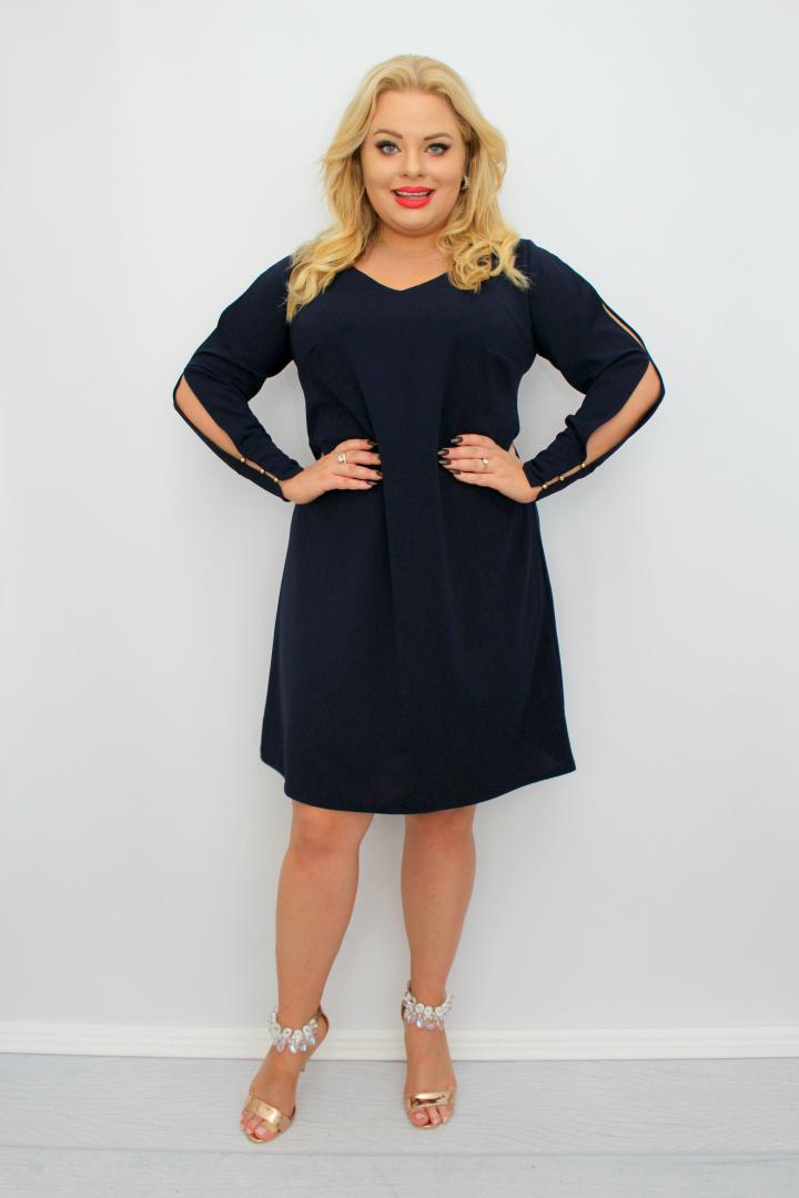 Sukienka klasyczna, która pokocha Twoją sylwetkę! Mankiety z perełkami GRANAT.A004.MEGA WYPRZEDAŻ!