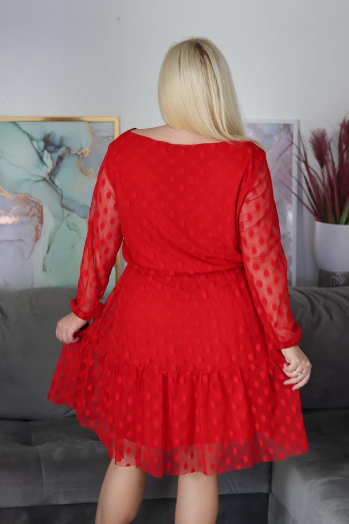 Sukienka Dolores rozkloszowana grochy tiul czerwona WYPRZEDAZ - obrazek 6