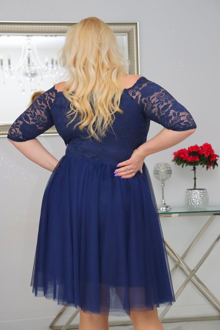 Sukienka Femm rozkloszowana koronkowa góra i tiulowy dół granat - obrazek 5