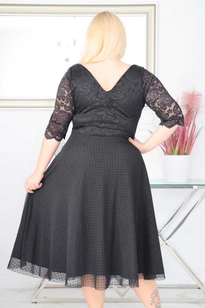 Sukienka Pisla rozkloszowana elastyczna koronka koło z tiulu czarna - obrazek 5