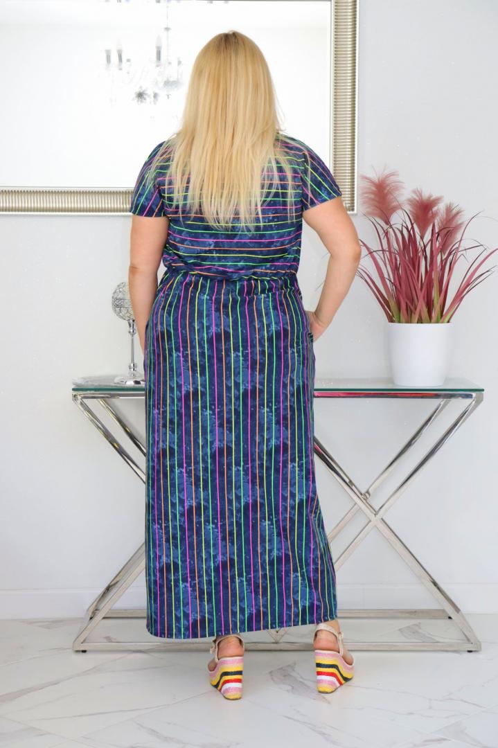 Sukienka Grace ołówkowa oversize 100% BAWEŁNA POLSKI DRES kolorowe paski.WYPRZEDAŻ! - obrazek 5