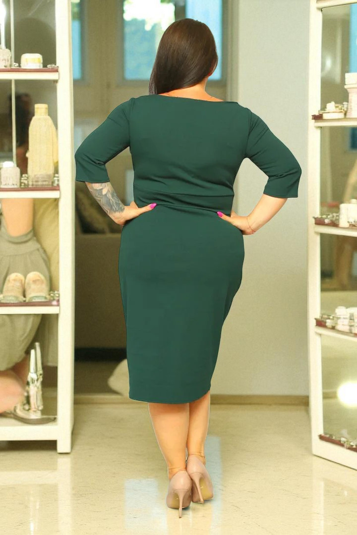 Sukienka Olivia kopertowy dekolt butelkowa zieleń gładka - obrazek 4