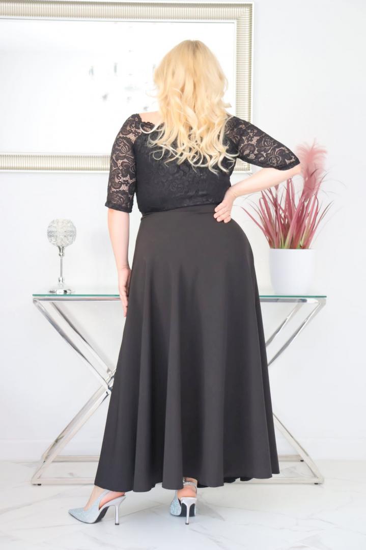 Sukienka Tamara maxi wieczorowa rozkloszowana ekskluzywna hiszpanka koronka gładka czarna - obrazek 5