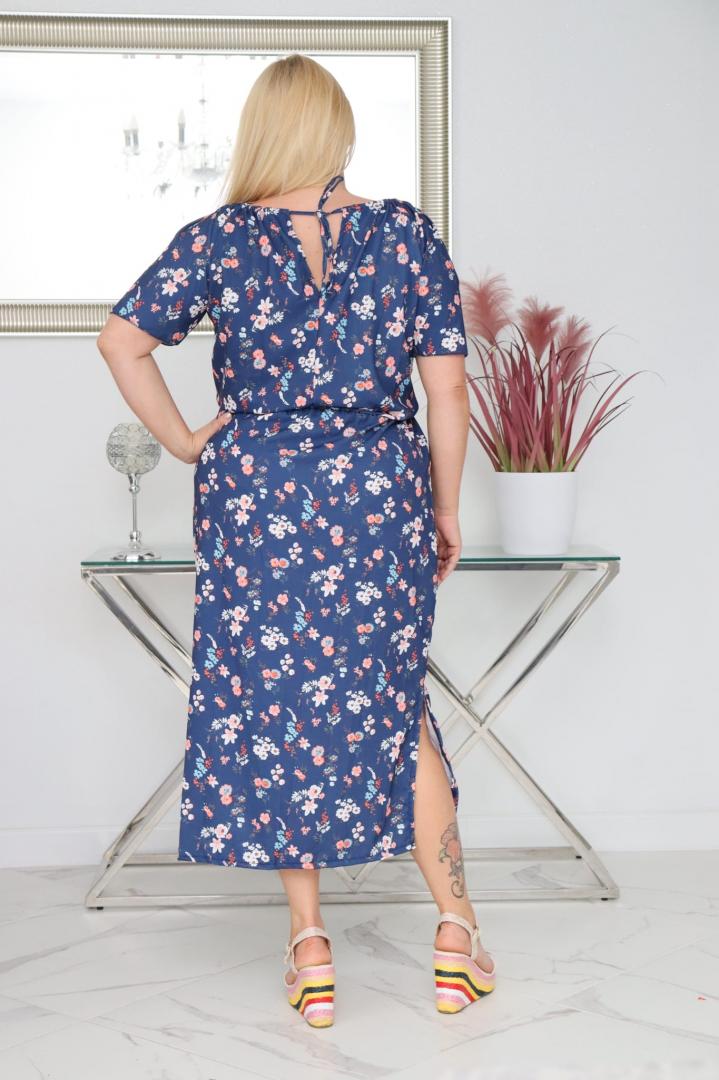 Sukienka Febia regulowany dekolt silk lekki zwiewny oddychający drobne kwiatki na granatowym tle WYPRZEDAŻ - obrazek 5