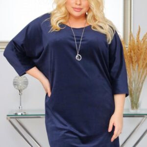 Sukienka Velutia oversize ciepła welurowa z NASZYJNIKIEM granatowa