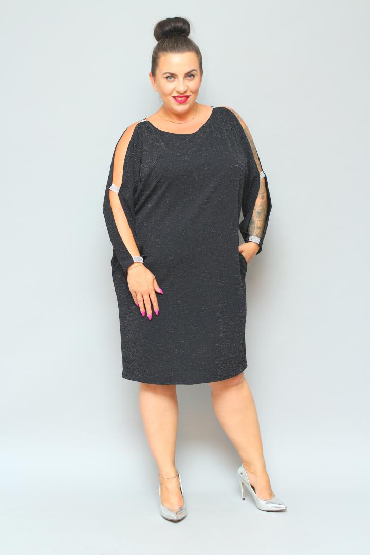 Sukienka Chiara oversize cekiny cyrkonie czarna BRILLIANCE WYPRZEDAŻ