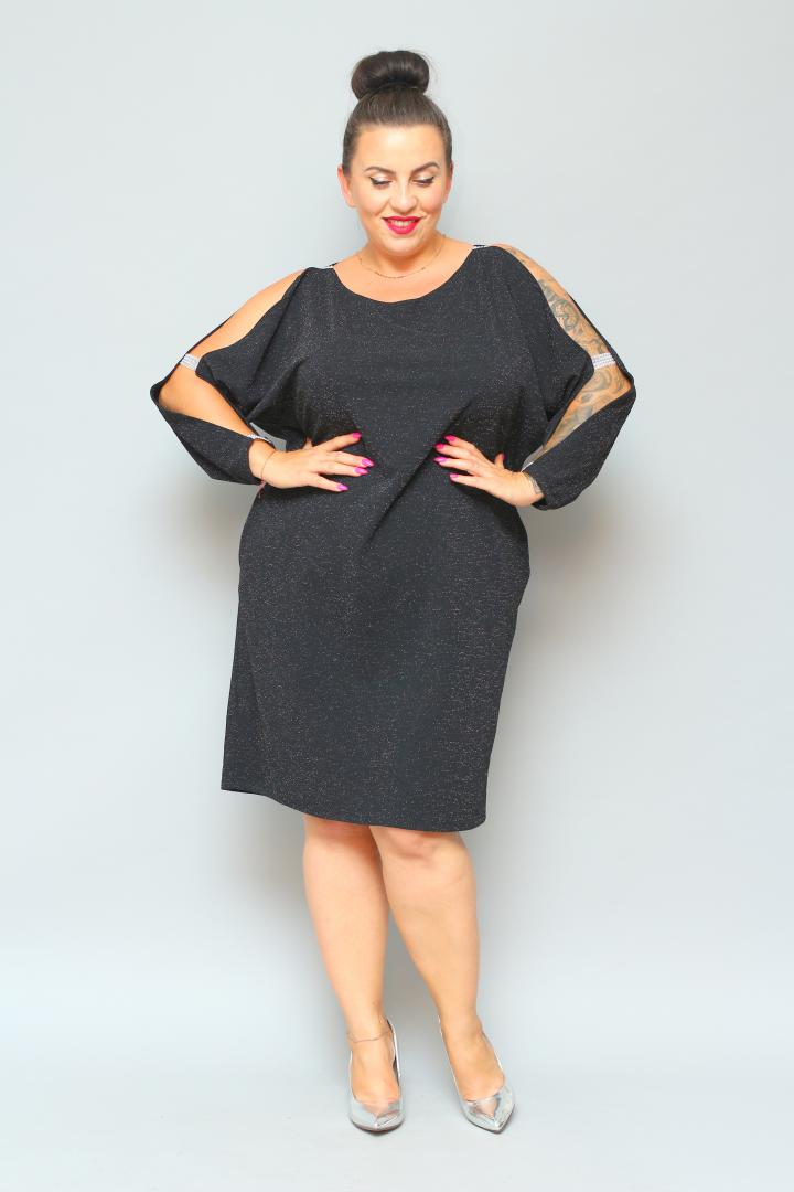 Sukienka Chiara oversize cekiny cyrkonie czarna BRILLIANCE WYPRZEDAŻ - obrazek 3