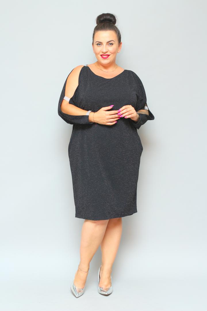 Sukienka Chiara oversize cekiny cyrkonie czarna BRILLIANCE WYPRZEDAŻ - obrazek 4