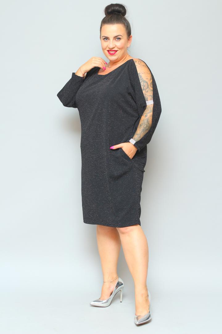 Sukienka Chiara oversize cekiny cyrkonie czarna BRILLIANCE WYPRZEDAŻ - obrazek 5
