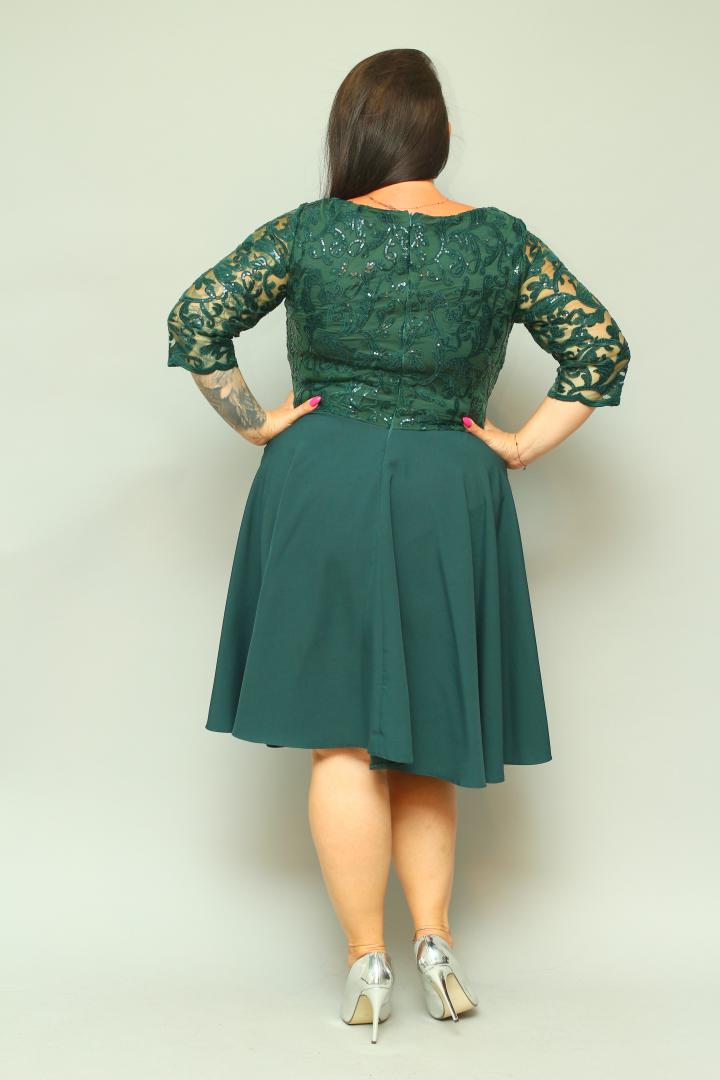 Sukienka Paloma rozkloszowana z kopertowym dekoltem EKSKLUZYWNA butelkowa zieleń cekiny listki PROMOCJA ostatnia sztuka 36 - obrazek 6