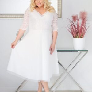 Sukienka Ariana rozkloszowana elastyczna koronka koło z tiulu biała - obrazek 3