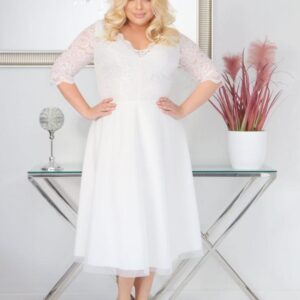 Sukienka Ariana rozkloszowana elastyczna koronka koło z tiulu biała - obrazek 4