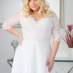 Sukienka Ariana rozkloszowana elastyczna koronka koło z tiulu biała - obrazek 2