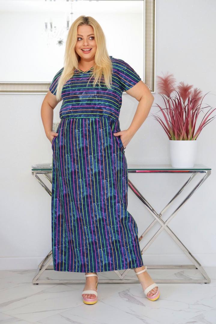 Sukienka Grace ołówkowa oversize 100% BAWEŁNA POLSKI DRES kolorowe paski.WYPRZEDAŻ! - obrazek 4