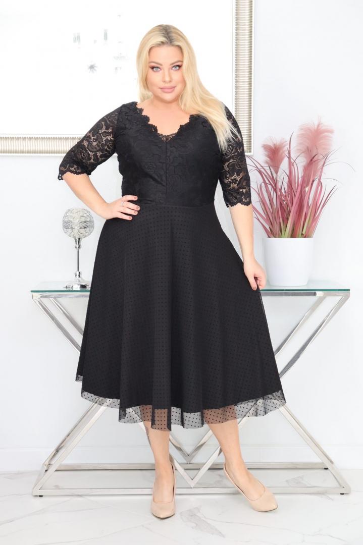 Sukienka Pisla rozkloszowana elastyczna koronka koło z tiulu czarna - obrazek 3