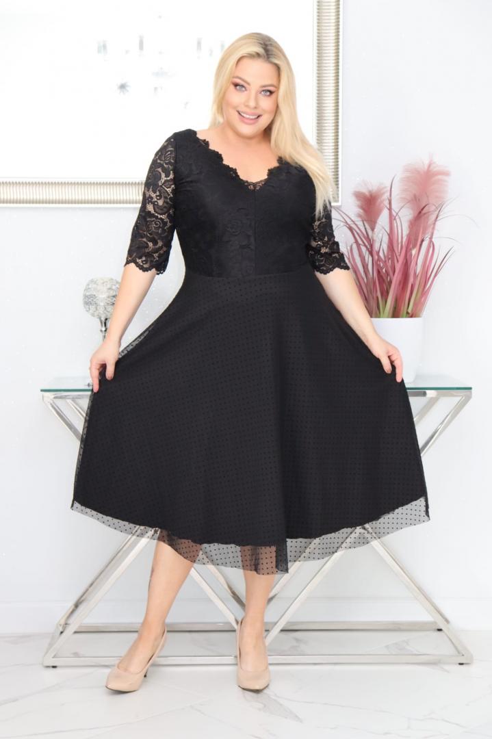 Sukienka Pisla rozkloszowana elastyczna koronka koło z tiulu czarna - obrazek 4