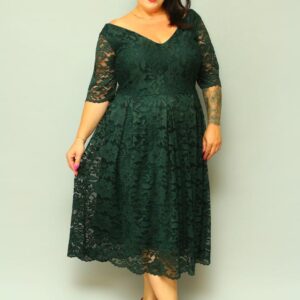 Sukienka koronkowa rozkloszowana butelkowa zieleń koronka kwiaty. A006. MEGA WYPRZEDAŻ!