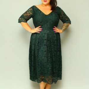 Sukienka koronkowa rozkloszowana butelkowa zieleń koronka kwiaty. A006. MEGA WYPRZEDAŻ! - obrazek 2