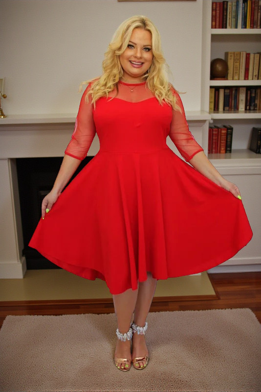 Sukienka Valentina rozkloszowana asymetryczna dekolt serce tiul czerwona gładka - obrazek 4