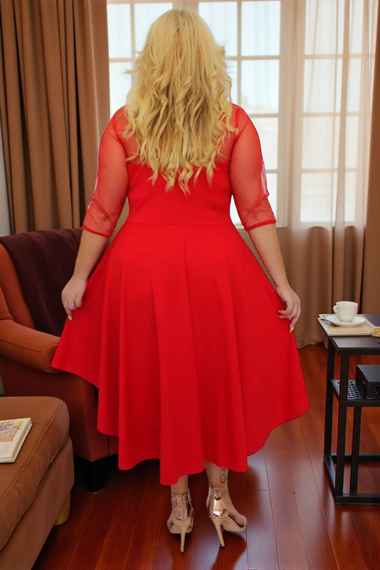 Sukienka Valentina rozkloszowana asymetryczna dekolt serce tiul czerwona gładka - obrazek 3