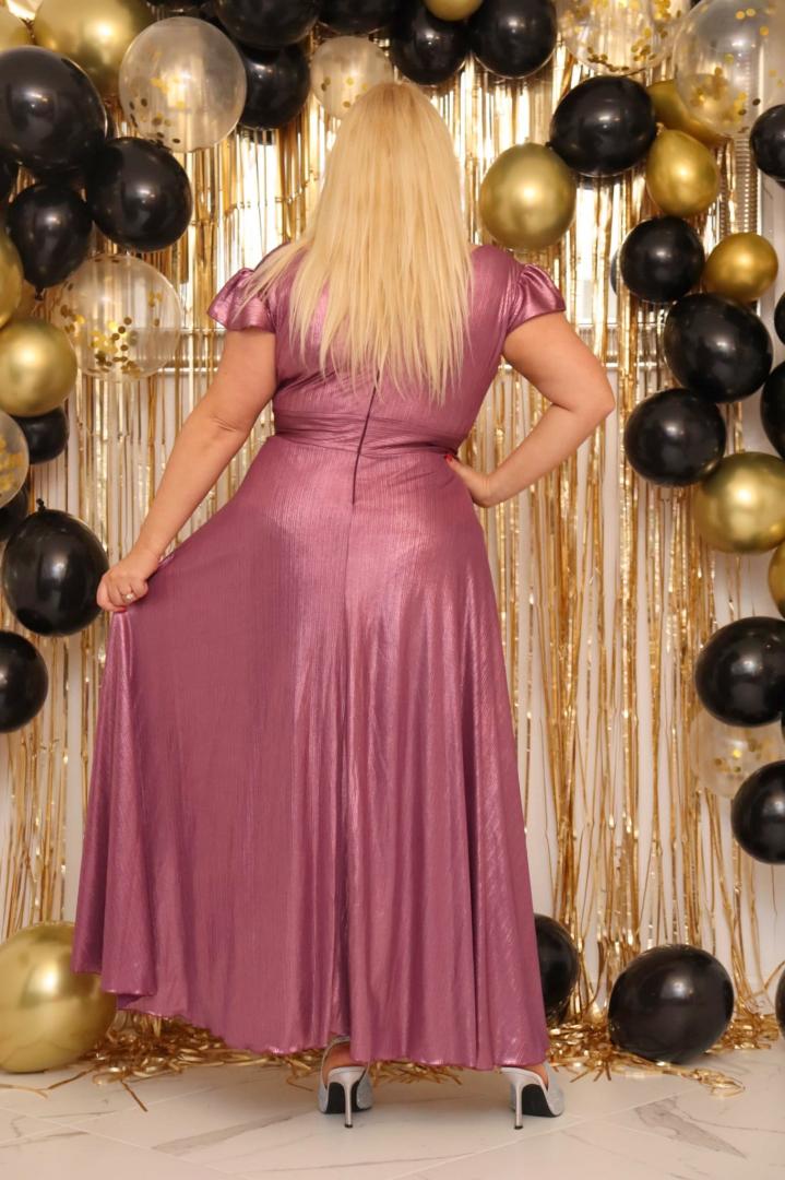 Sukienka Fraiche rozkloszowana long wieczorowa szyfonowa wrzosowa - obrazek 5