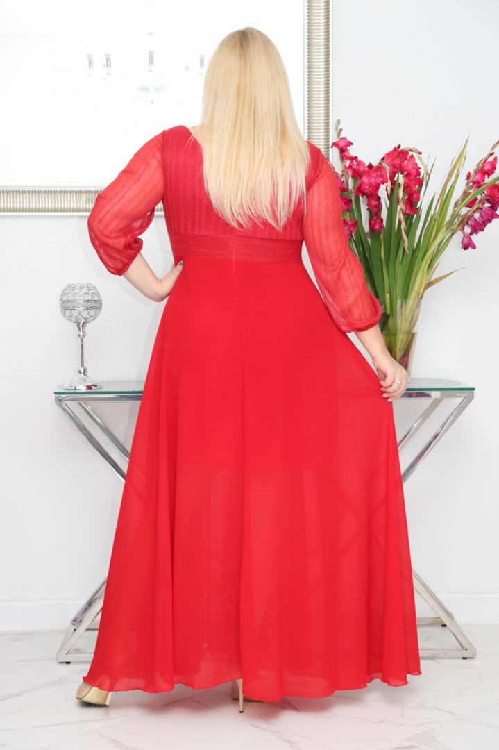 Sukienka Lozana lekka zwiewna rozkloszowana czerwona - obrazek 5