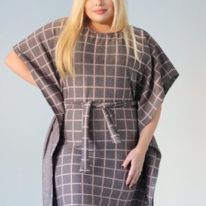 Dzianinowa tunikosukienka krata z różem PROMOCJA