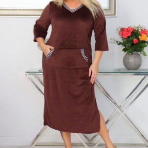 Sukienka Szila bombka oversize midi 100% welur czekoladowa