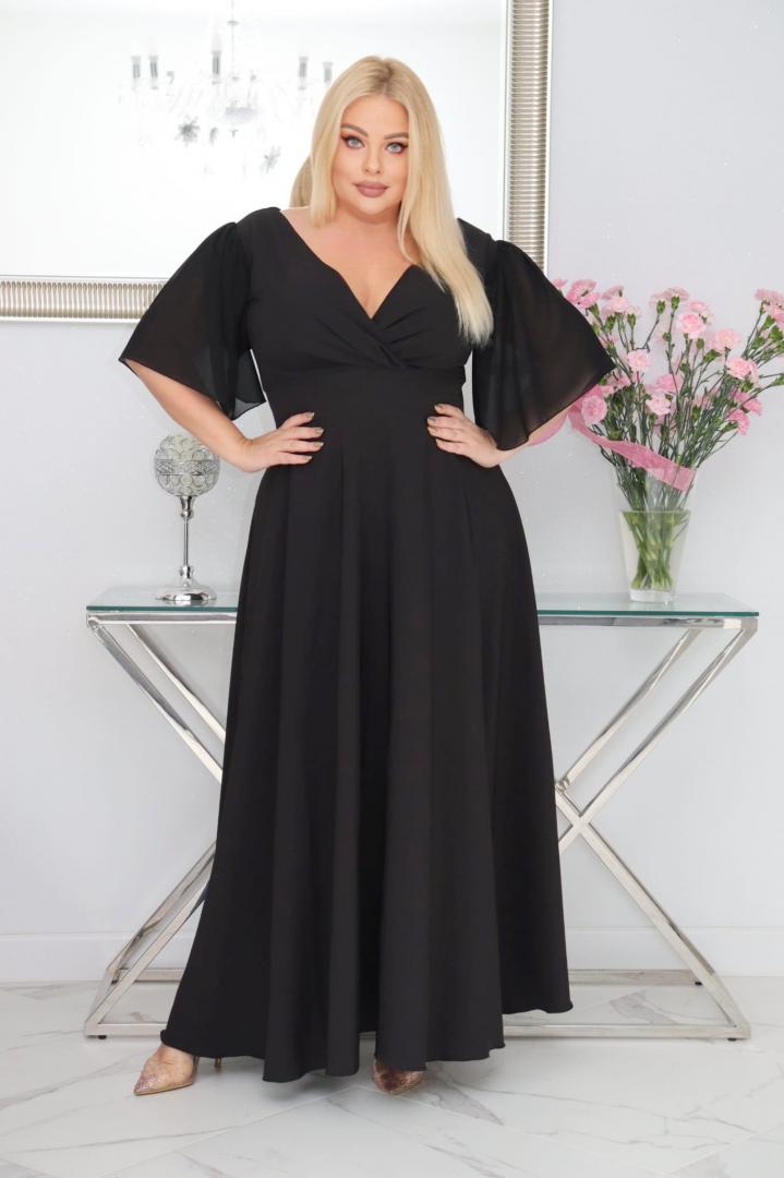 Malwa – odkryj sukienkę z lekkością szyfonowych rękawów. CZARNA - obrazek 4