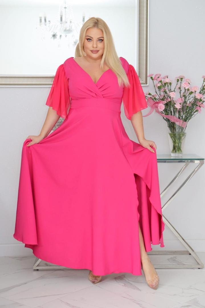 Malwa – odkryj sukienkę z lekkością szyfonowych rękawów. AMARANTOWA - obrazek 4