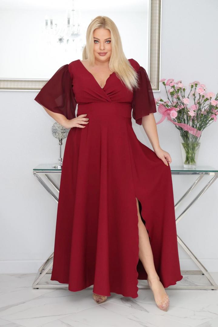 Malwa – odkryj sukienkę z lekkością szyfonowych rękawów. BORDOWA - obrazek 3