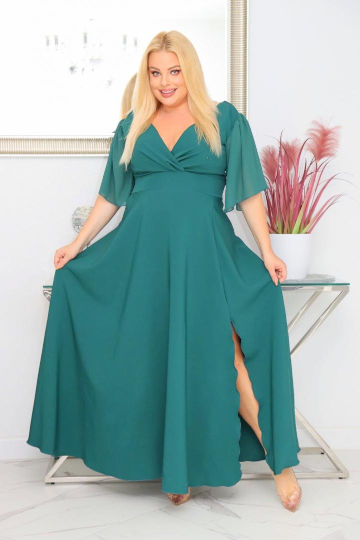 Malwa – odkryj sukienkę z lekkością szyfonowych rękawów. BUTELKOWA ZIELEŃ