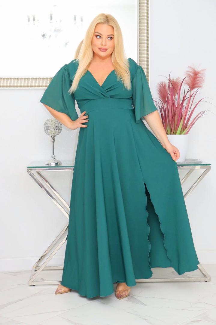 Malwa – odkryj sukienkę z lekkością szyfonowych rękawów. BUTELKOWA ZIELEŃ - obrazek 3