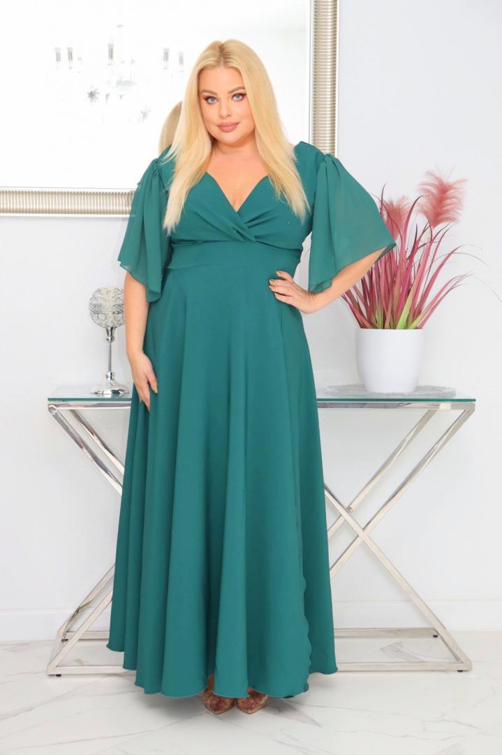 Malwa – odkryj sukienkę z lekkością szyfonowych rękawów. BUTELKOWA ZIELEŃ - obrazek 4