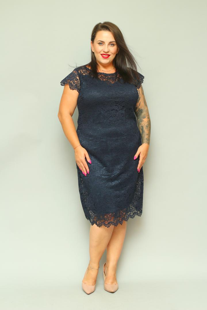 Sukienka Daria trapezowa koronkowa granat gipiura PROMOCJA