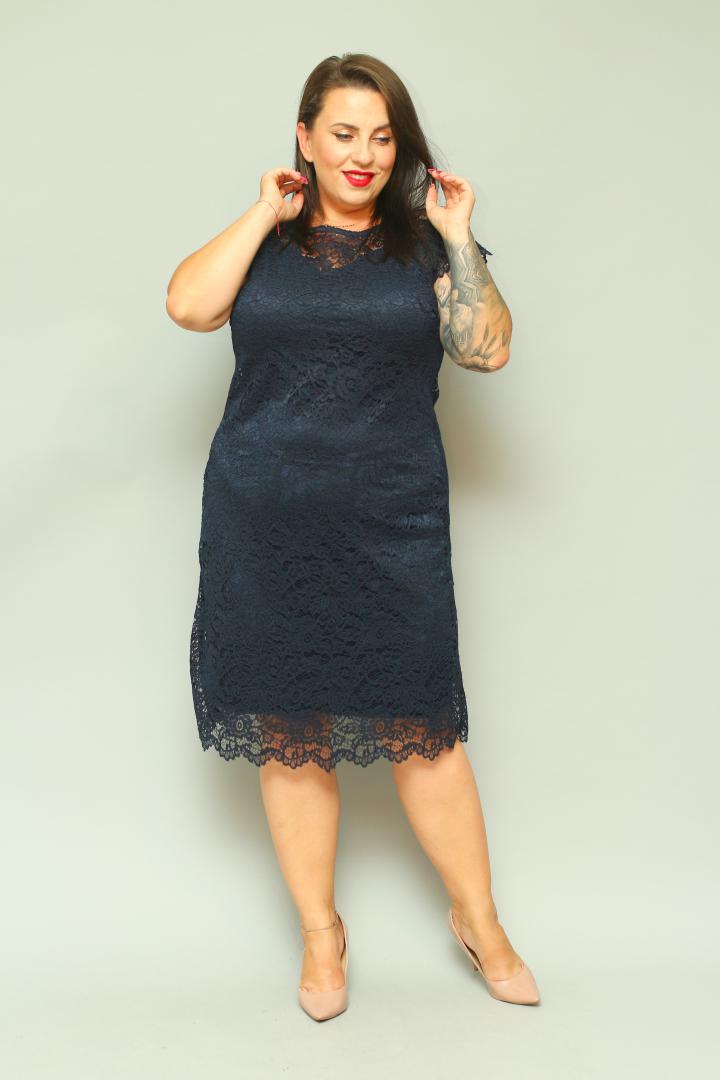 Sukienka Daria trapezowa koronkowa granat gipiura PROMOCJA - obrazek 4