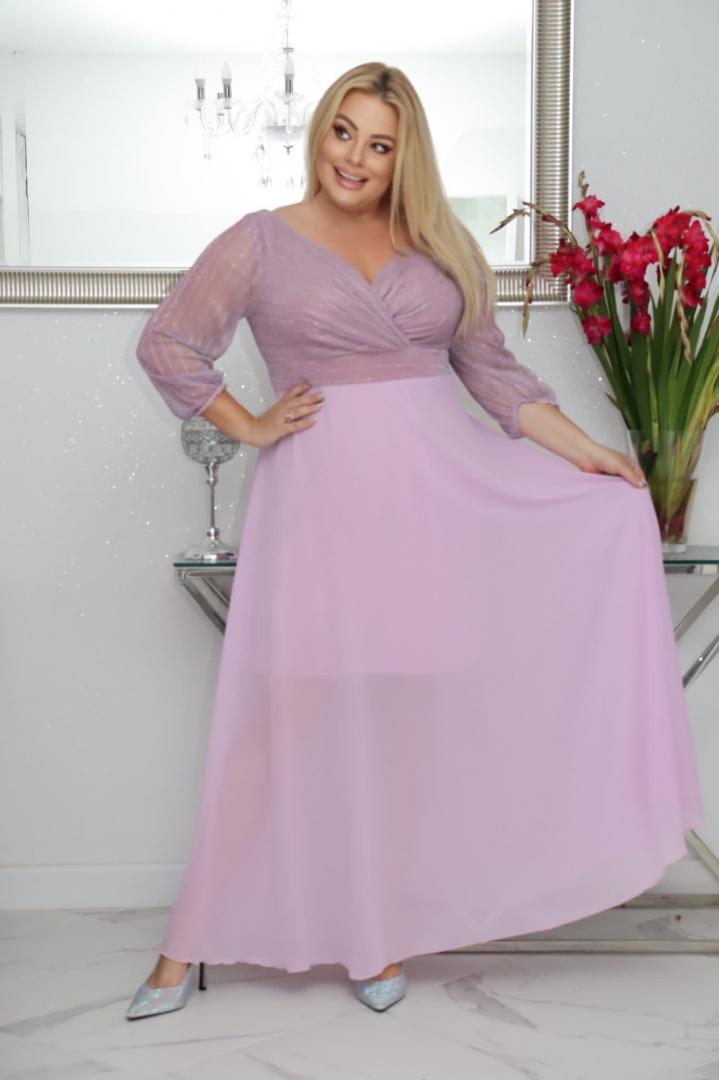 Sukienka Lozana lekka zwiewna rozkloszowana wrzosowa - obrazek 3