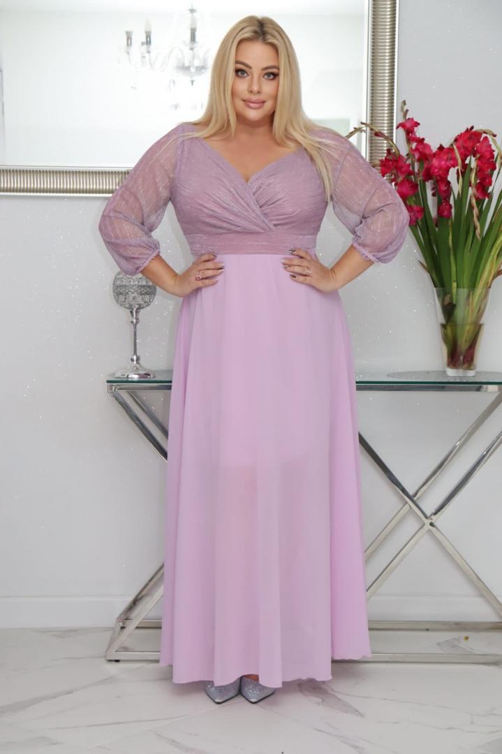 Sukienka Lozana lekka zwiewna rozkloszowana wrzosowa - obrazek 4