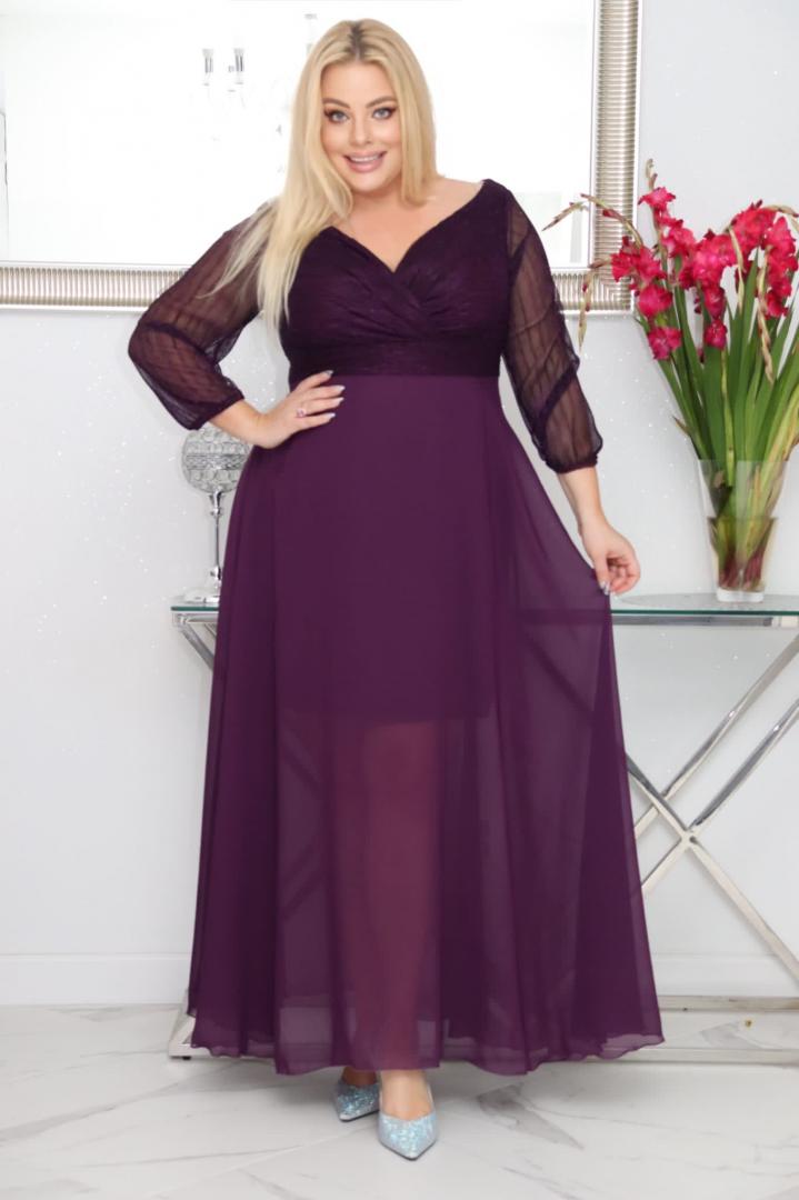 Sukienka Lozana lekka zwiewna rozkloszowana fioletowa - obrazek 3