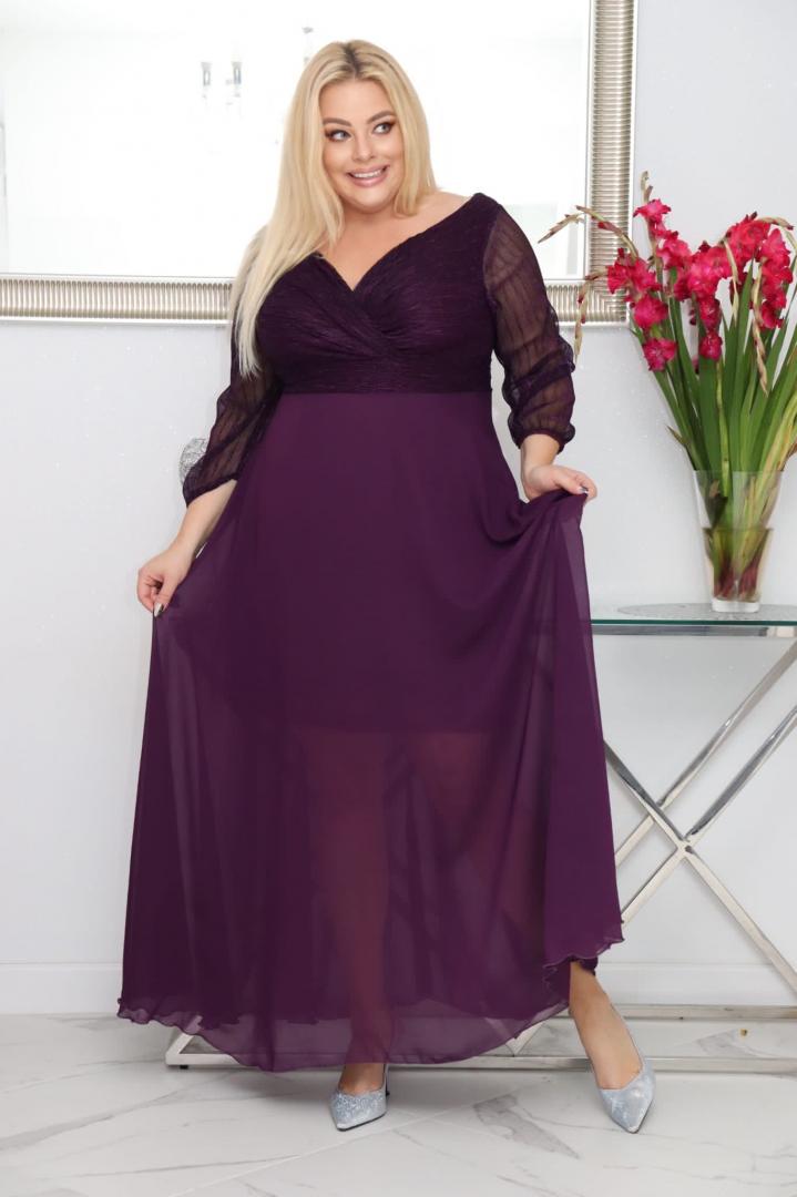 Sukienka Lozana lekka zwiewna rozkloszowana fioletowa - obrazek 4