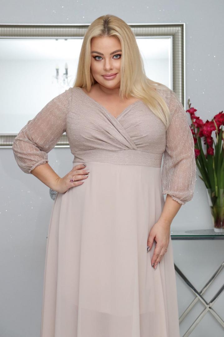 Sukienka Lozana lekka zwiewna rozkloszowana nude. A012. MEGA WYPRZEDAŻ - obrazek 2