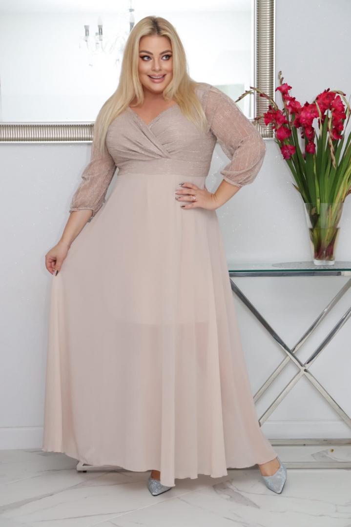 Sukienka Lozana lekka zwiewna rozkloszowana nude. A012. MEGA WYPRZEDAŻ - obrazek 3