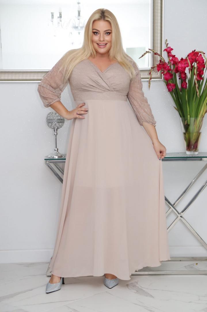 Sukienka Lozana lekka zwiewna rozkloszowana nude. A012. MEGA WYPRZEDAŻ - obrazek 4