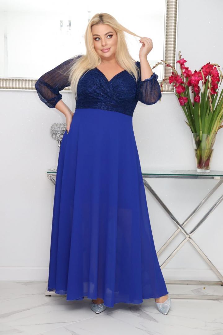 Sukienka Lozana lekka zwiewna rozkloszowana chabrowa - obrazek 3