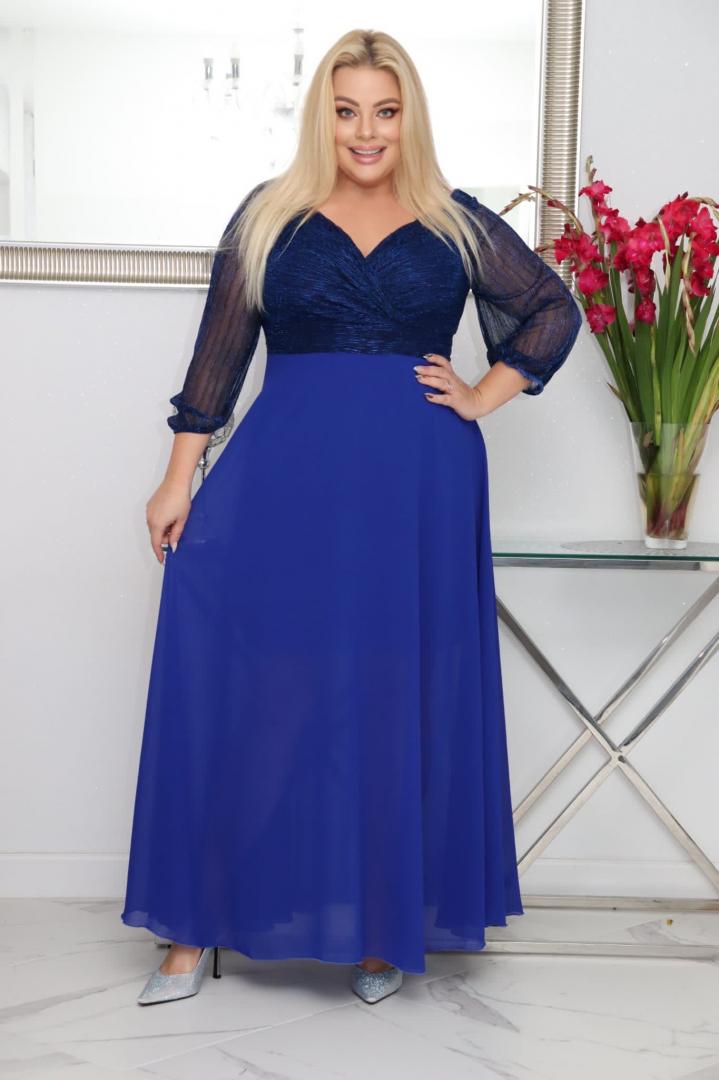 Sukienka Lozana lekka zwiewna rozkloszowana chabrowa