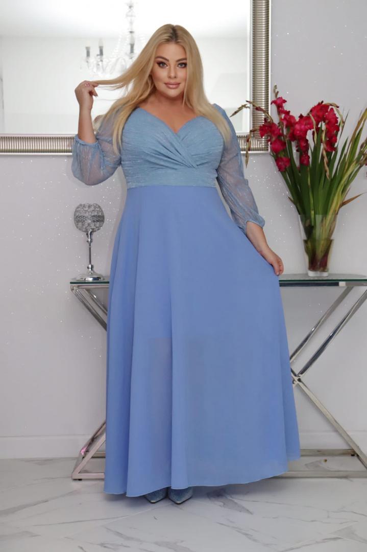 Sukienka Lozana lekka zwiewna rozkloszowana błękitna