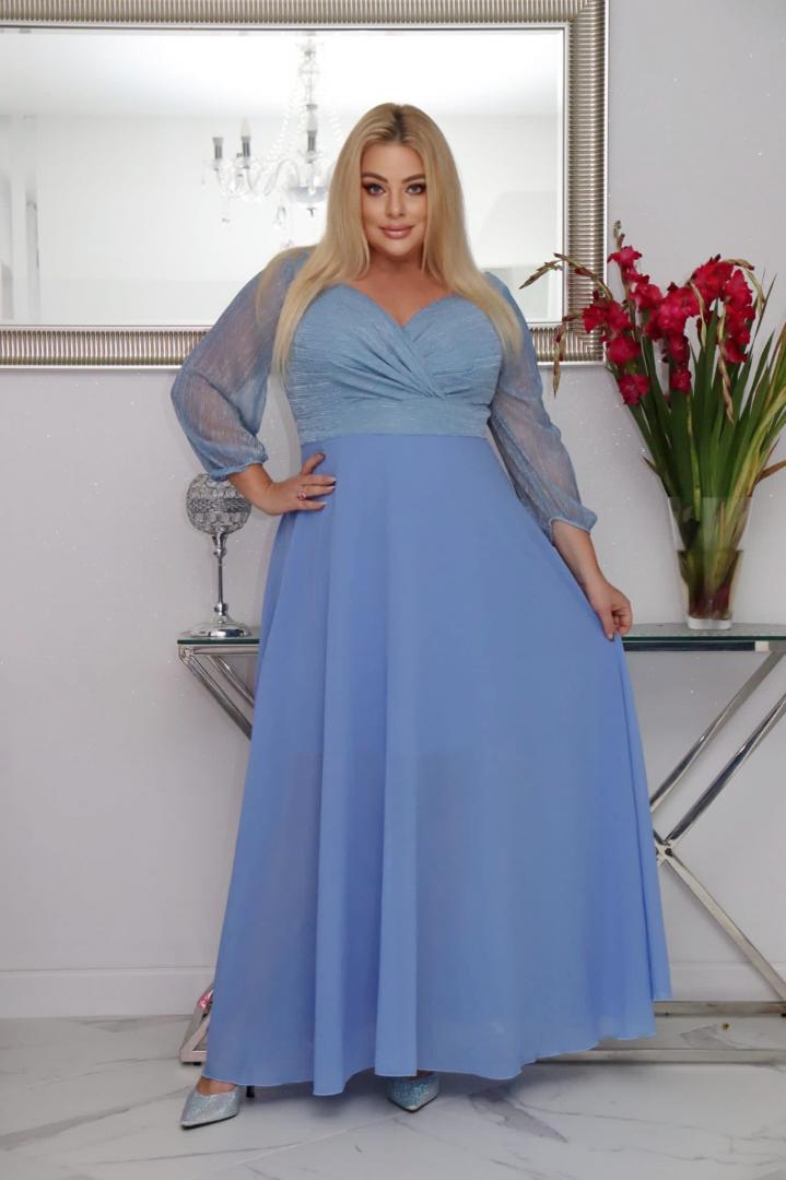 Sukienka Lozana lekka zwiewna rozkloszowana błękitna - obrazek 3