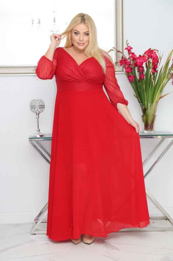 Sukienka Lozana lekka zwiewna rozkloszowana czerwona - obrazek 3